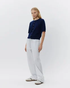 ABIGAILESW TROUSERS - Antique White w Blue