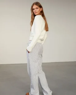 ABIGAILESW TROUSERS - Dark Blue striped