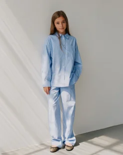 ABIGAILESY TROUSERS - Light Blue striped