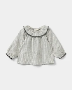 ALMINASB BLOUSE - Black thin stripe