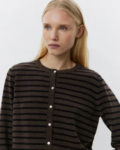 CISSESW STRIPE CARDIGAN - Dark Brown Black striped