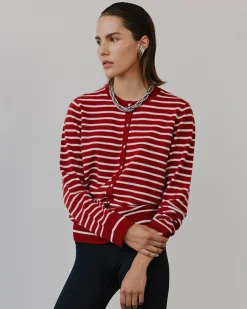 CISSESW STRIPE CARDIGAN - Red Striped