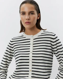 CISSESW STRIPE CARDIGAN - Black Off white