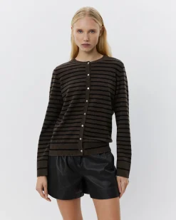 CISSESW STRIPE CARDIGAN - Dark Brown Black striped