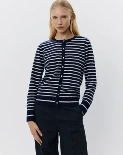 CISSESW STRIPE CARDIGAN - Dark Blue striped