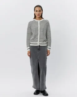 CISSESW STRIPE CARDIGAN - Black Off white