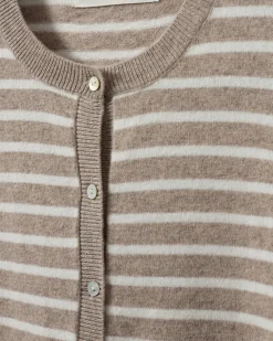 CISSESW STRIPE CARDIGAN - Light Brown Striped