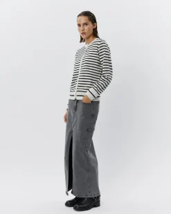 CISSESW STRIPE CARDIGAN - Black Off white