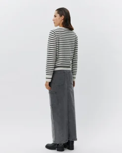 CISSESW STRIPE CARDIGAN - Black Off white