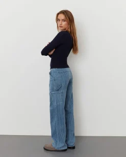 GITTESW TROUSERS - Light Blue striped
