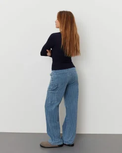 GITTESW TROUSERS - Light Blue striped