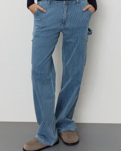 GITTESW TROUSERS - Light Blue striped