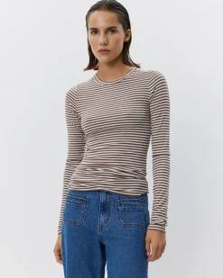 PETRICIASW STRIPE T-SHIRT LONG SLEEVE - Brown Striped