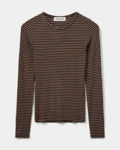 PETRICIASW STRIPE T-SHIRT LONG SLEEVE - Light Brown Black striped