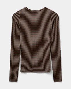 PETRICIASW STRIPE T-SHIRT LONG SLEEVE - Light Brown Black striped