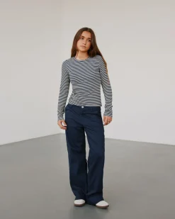 PETRICIASY T-SHIRT LONG SLEEVE - Navy Striped