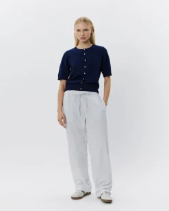 ABIGAILESW TROUSERS - Antique White w Blue