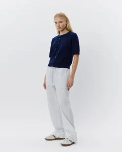 ABIGAILESW TROUSERS - Antique White w Blue