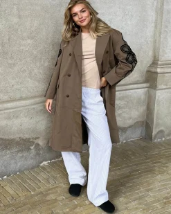 ABIGAILESW TROUSERS - Camel striped