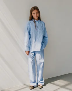 ABIGAILESY TROUSERS - Light Blue striped