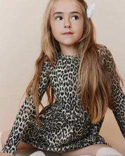 BERRASK RIB DRESS - Light brown leopard