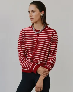 CISSESW STRIPE CARDIGAN - Red Striped