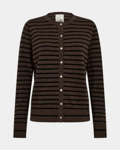 CISSESW STRIPE CARDIGAN - Dark Brown Black striped