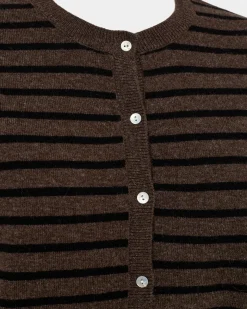 CISSESW STRIPE CARDIGAN - Dark Brown Black striped