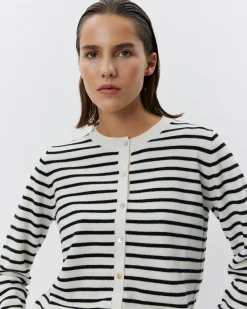 CISSESW STRIPE CARDIGAN - Black Off white