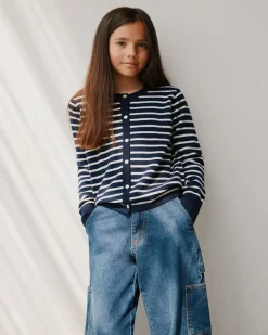 CISSESY STRIPE CARDIGAN - Dark Blue striped