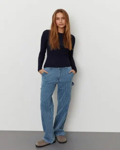 GITTESW TROUSERS - Light Blue striped