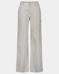 GITTESW TROUSERS - Light Brown Striped