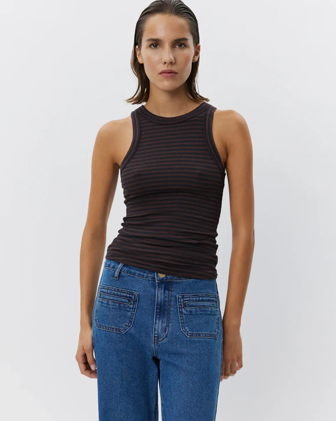 JULLIESW STRIPE TOP - Dark Brown Black striped