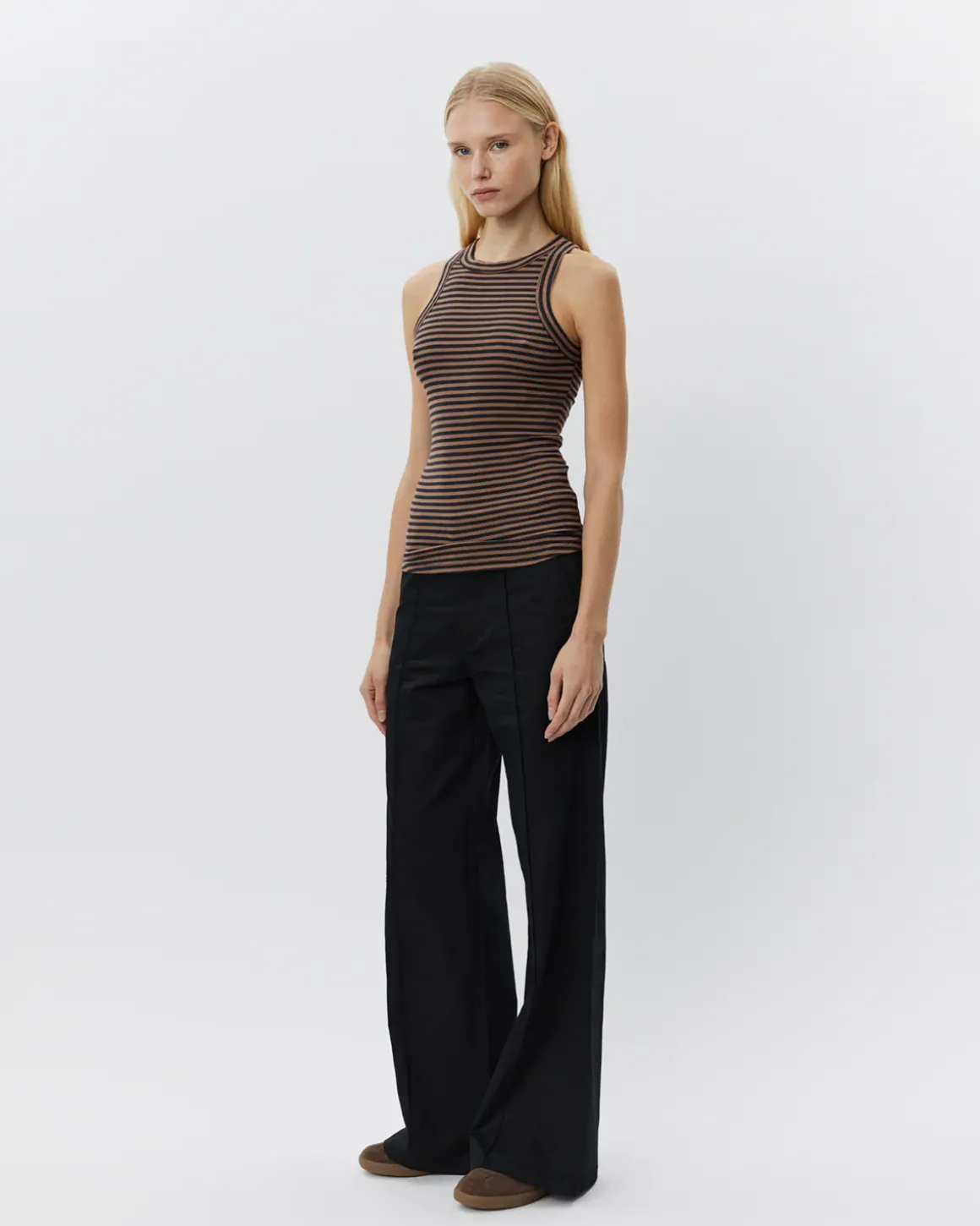 JULLIESW STRIPE TOP - Light Brown Black striped