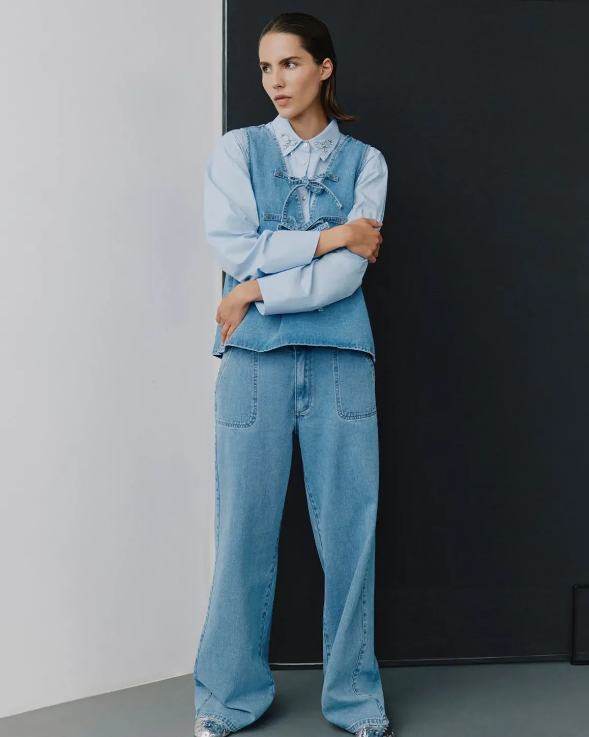 NELLESW TOP - Denim blue