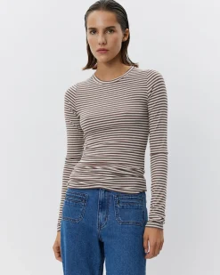 PETRICIASW STRIPE T-SHIRT LONG SLEEVE - Brown Striped