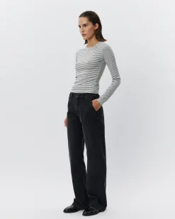 PETRICIASW STRIPE T-SHIRT LONG SLEEVE - Grey Striped