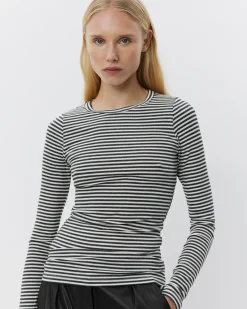 PETRICIASW STRIPE T-SHIRT LONG SLEEVE - Dark Grey Striped
