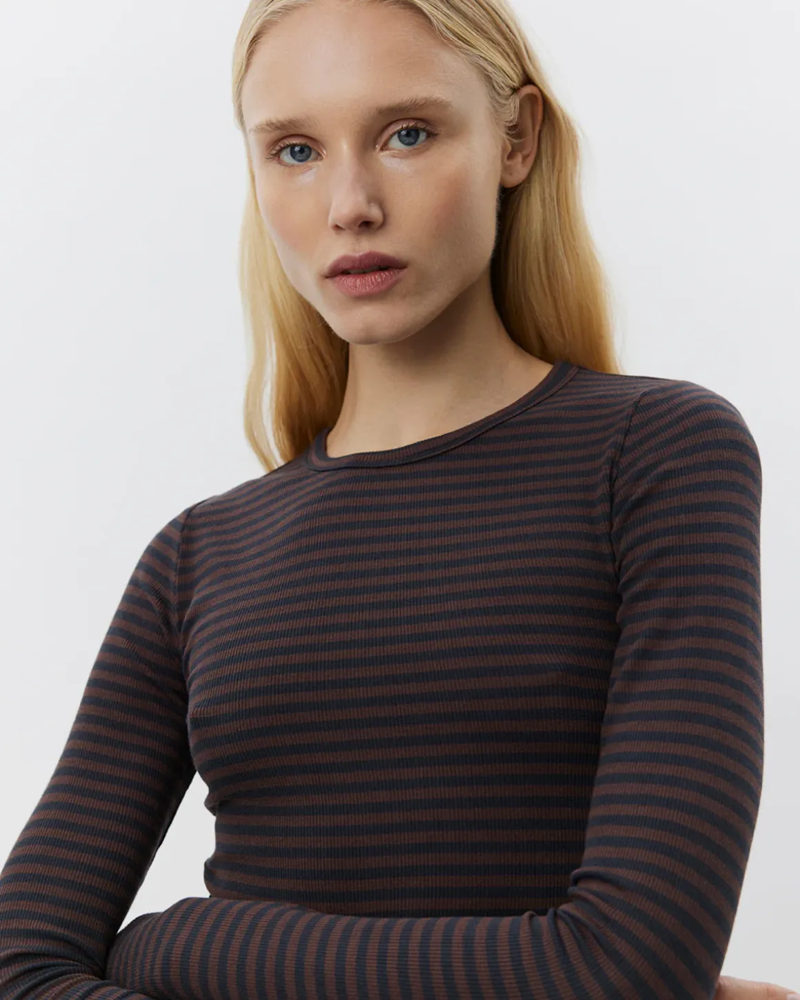 PETRICIASW STRIPE T-SHIRT LONG SLEEVE - Dark Brown Black striped