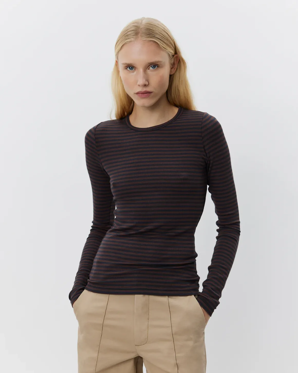PETRICIASW STRIPE T-SHIRT LONG SLEEVE - Dark Brown Black striped