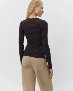 PETRICIASW STRIPE T-SHIRT LONG SLEEVE - Dark Brown Black striped