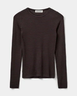 PETRICIASW STRIPE T-SHIRT LONG SLEEVE - Dark Brown Black striped