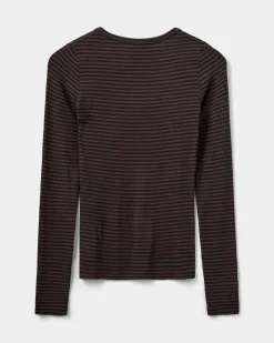 PETRICIASW STRIPE T-SHIRT LONG SLEEVE - Dark Brown Black striped