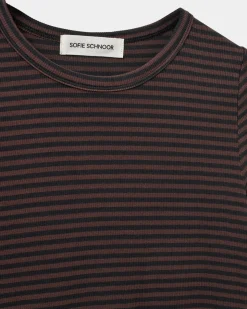 PETRICIASW STRIPE T-SHIRT LONG SLEEVE - Dark Brown Black striped