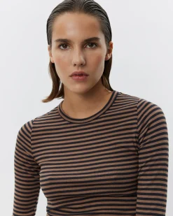 PETRICIASW STRIPE T-SHIRT LONG SLEEVE - Light Brown Black striped