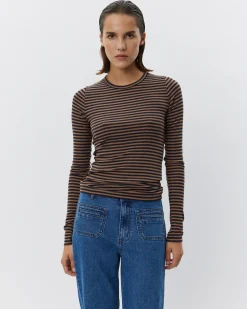 PETRICIASW STRIPE T-SHIRT LONG SLEEVE - Light Brown Black striped