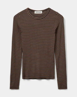 PETRICIASW STRIPE T-SHIRT LONG SLEEVE - Light Brown Black striped
