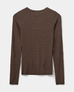 PETRICIASW STRIPE T-SHIRT LONG SLEEVE - Light Brown Black striped