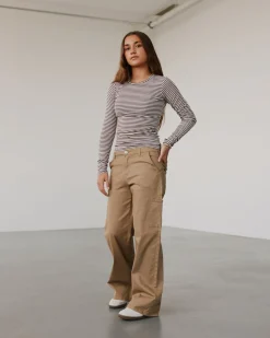 PETRICIASY T-SHIRT LONG SLEEVE - Brown Striped