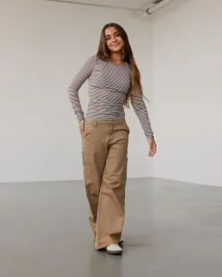 PETRICIASY T-SHIRT LONG SLEEVE - Brown Striped